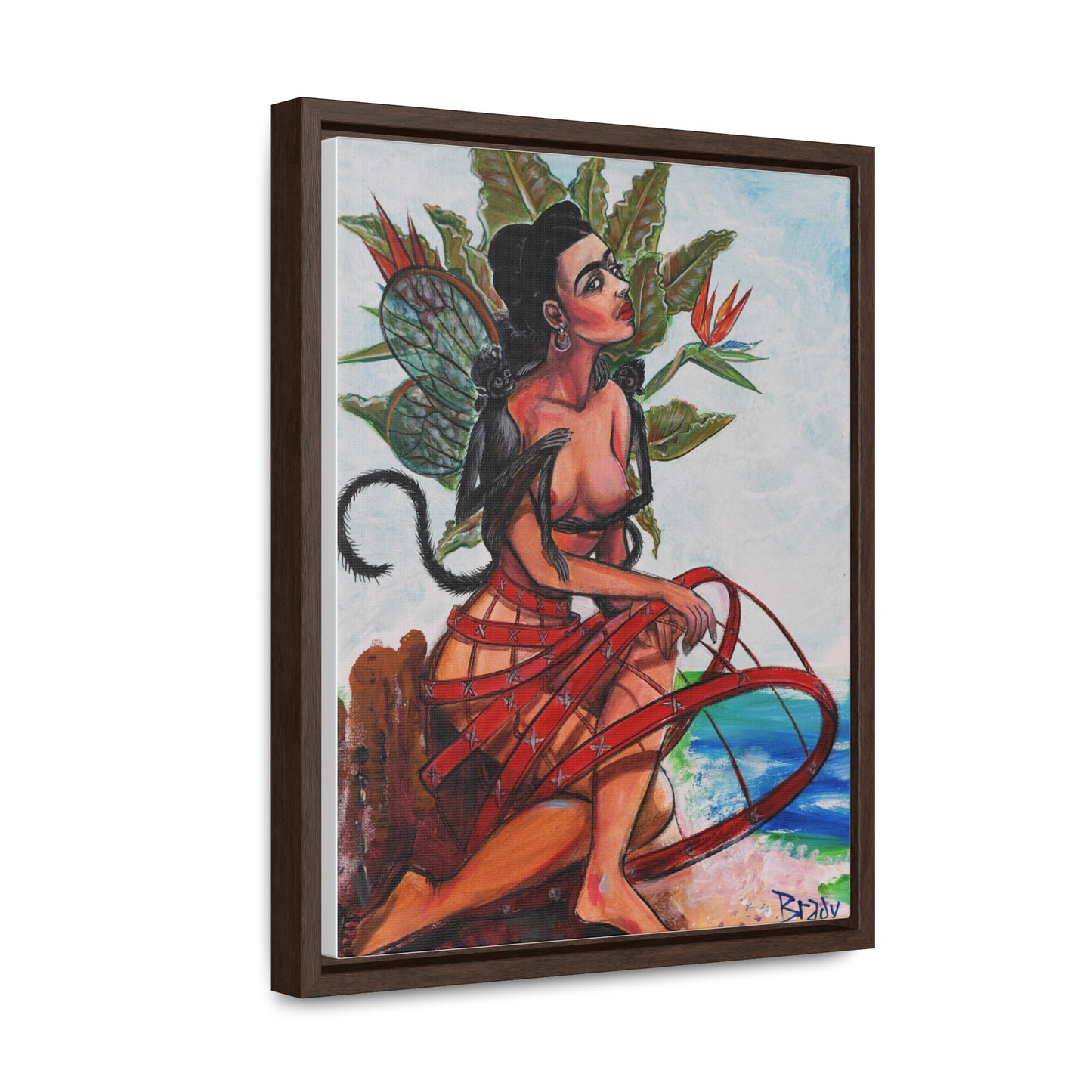 "Frida Kahlo" Shally  Brady Original! Vertical Framed Premium Gallery Wrap Canvas