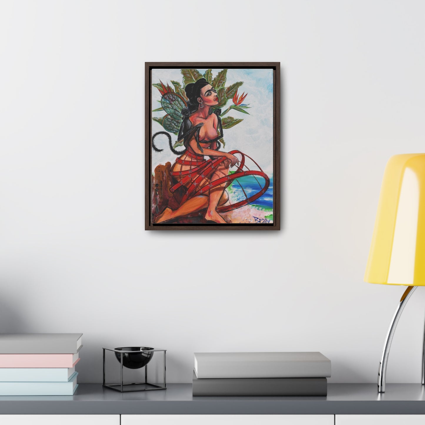 "Frida Kahlo" Shally  Brady Original! Vertical Framed Premium Gallery Wrap Canvas